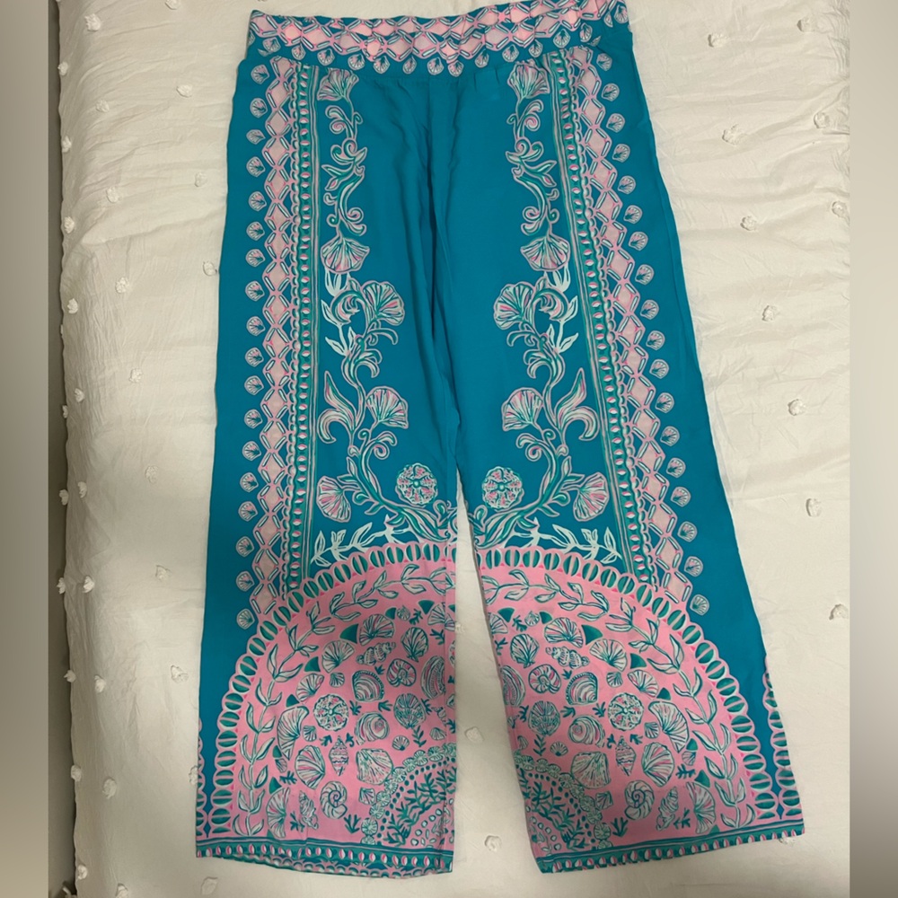 Lilly Pulitzer Mid Rise Palazzo Pants in Turquoise Teal Size XL